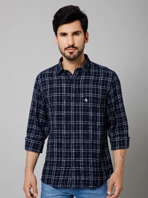 Weekend Savings Bonanza Men's Navy Blue Casual Medium Checks Full Sleeve Shirt