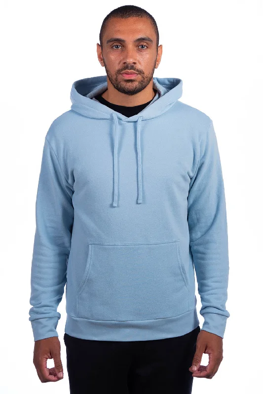 Price Slash Next Level Mens Sueded French Terry Hooded Sweatshirt Hoodie w/ Pouch Pocket - Stonewashed Denim Blue