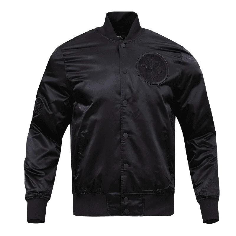 NFL PITTSBURGH STEELERS TRIPLE BLACK MEN'S SATIN JACKET (TRIPLE BLACK)