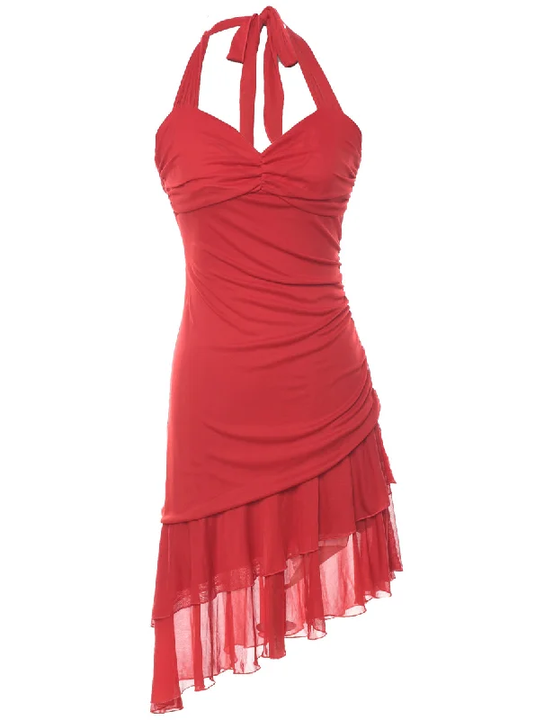 Exclusive Deal Red Halterneck Y2K Evening Dress - S