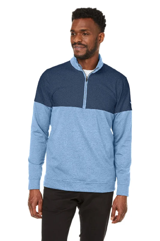 Weekend Offers That Amaze Puma Mens Cloudspun Moisture Wicking Warm Up 1/4 Zip Sweatshirt - Bell Blue/Dark Denim Blue