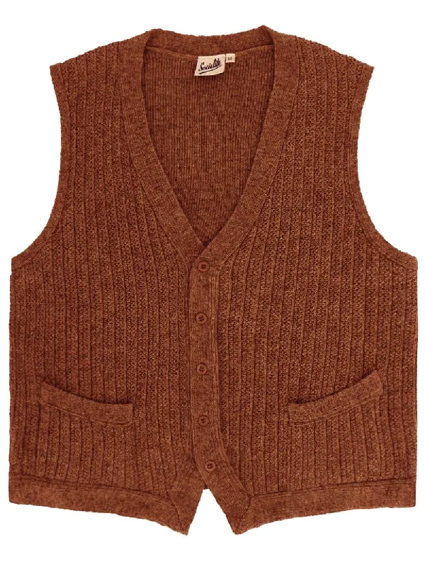 1940s Style Rufus Knitted Waistcoat in Russet