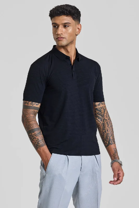 Value Deals Black Textured Polo T-Shirt