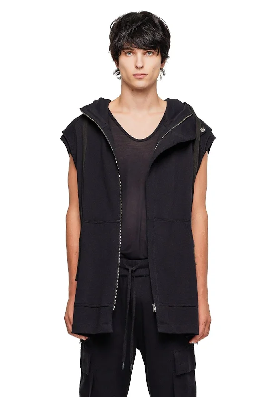 Deal Alert SLEEVELESS LONG HOODIE  IN BLACK