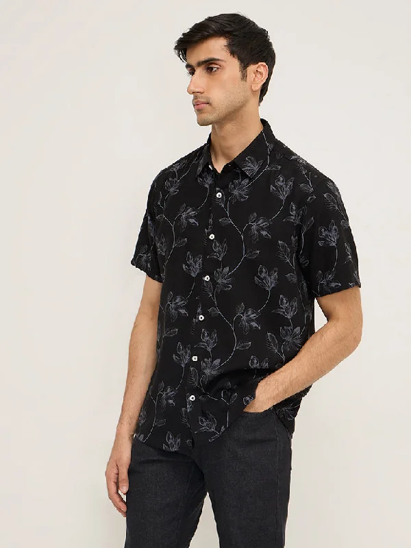 Best Seller Ascot Black Foliage Printed Relaxed-Fit Shirt