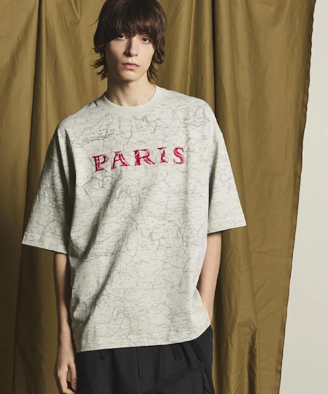 「PARIS」Embroidery Prime-Over Pigment Crew Neck T-Shirt