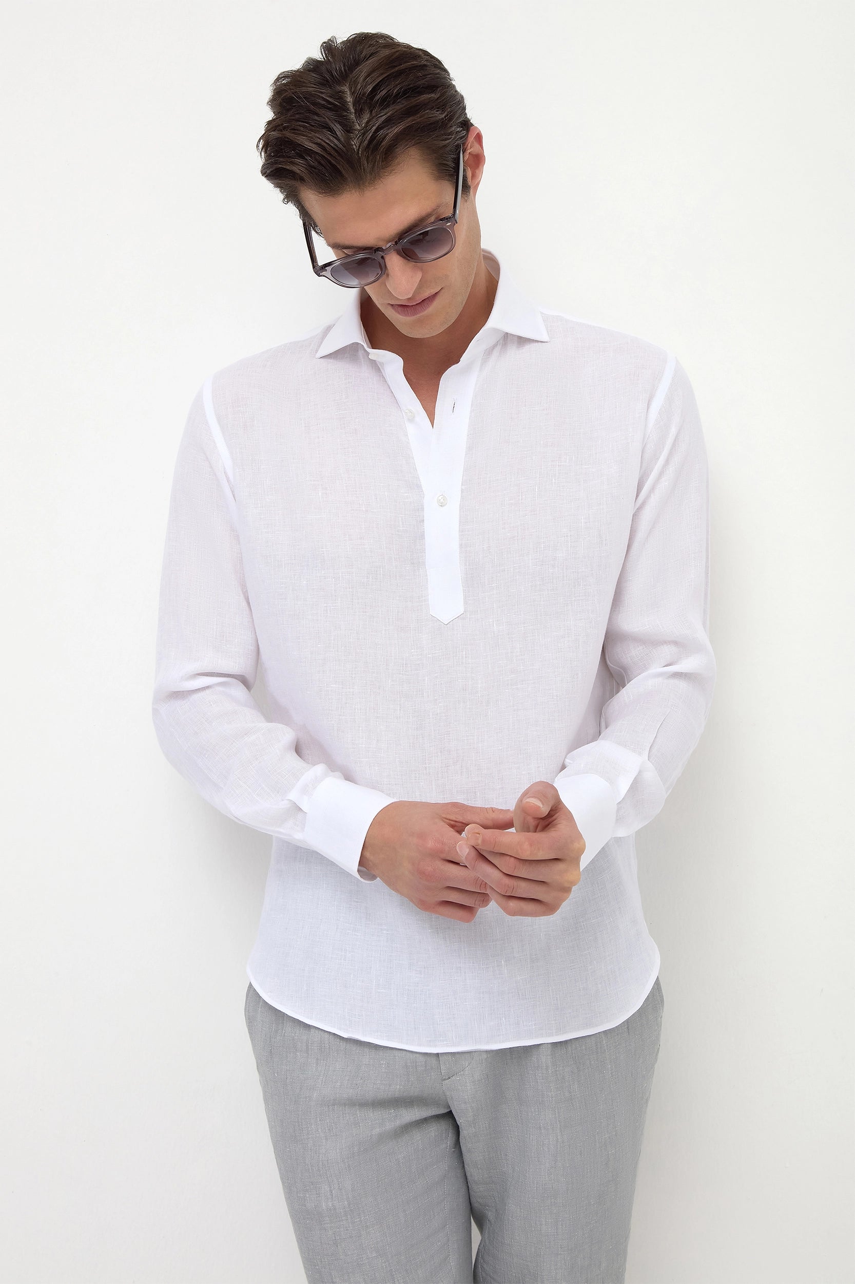 Limited Offer White linen popover shirt - Made in Italy