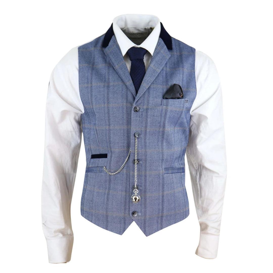 Lowest Rates Mens Navy Check Waistcoat with Pocket Watch