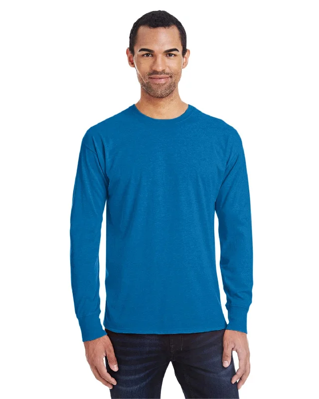 Hanes Mens X-Temp Long Sleeve T-Shirt | Neon Bl Heather