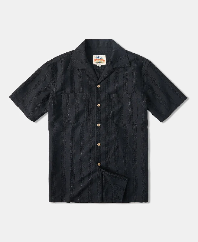 Camp-Collar Dobby Jacquard Stripe Shirt