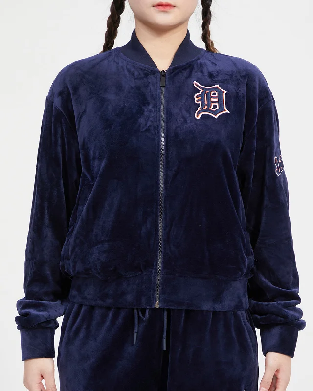 MLB DETROIT TIGERS CLASSIC WOMEN'S VELOUR FZ TRACK JACKET (MIDNIGHT NAVY)