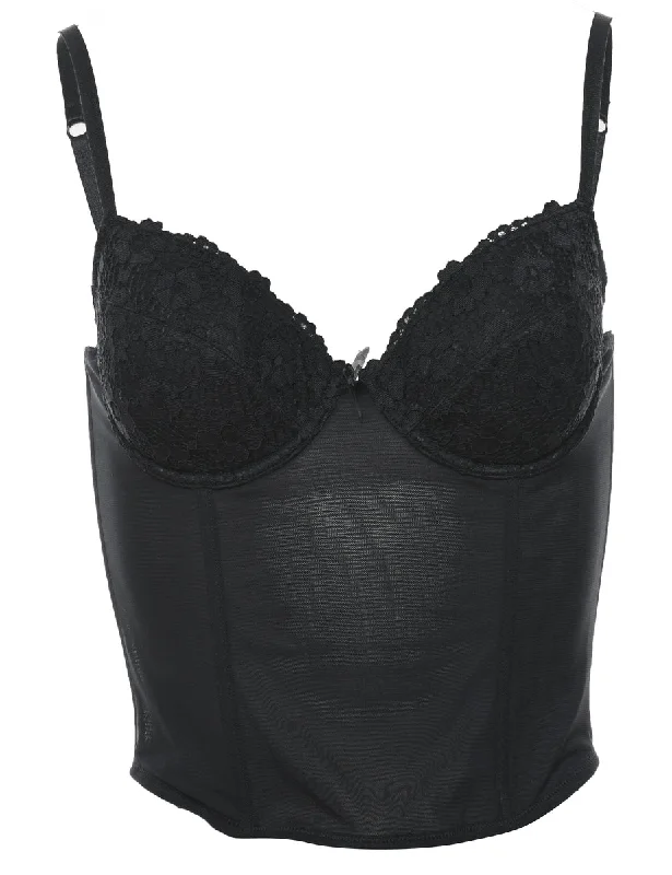 Sheer Black Bustier Top - S