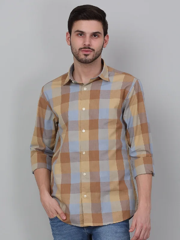 Weekend Discounts to Enjoy Men's Beige Checkered Full Sleeve Casual Shirt