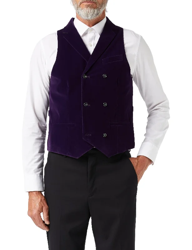 Act Fast RICKY - PURPLE VELVET DOUBLE BREASTED COLLAR WAISTCOAT