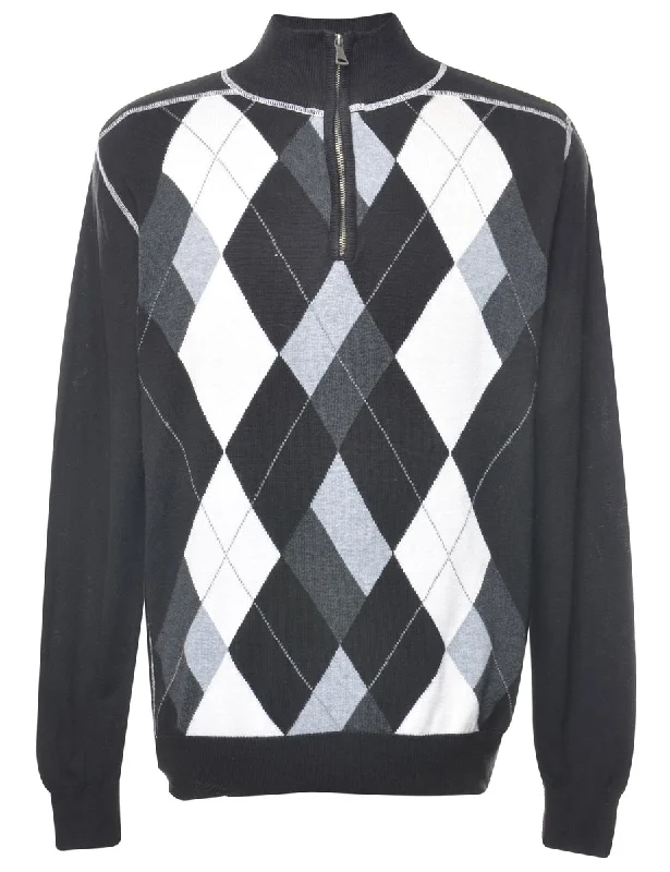 Weekend Offers That Dazzle Quarter Zip Argyle Jumper - L