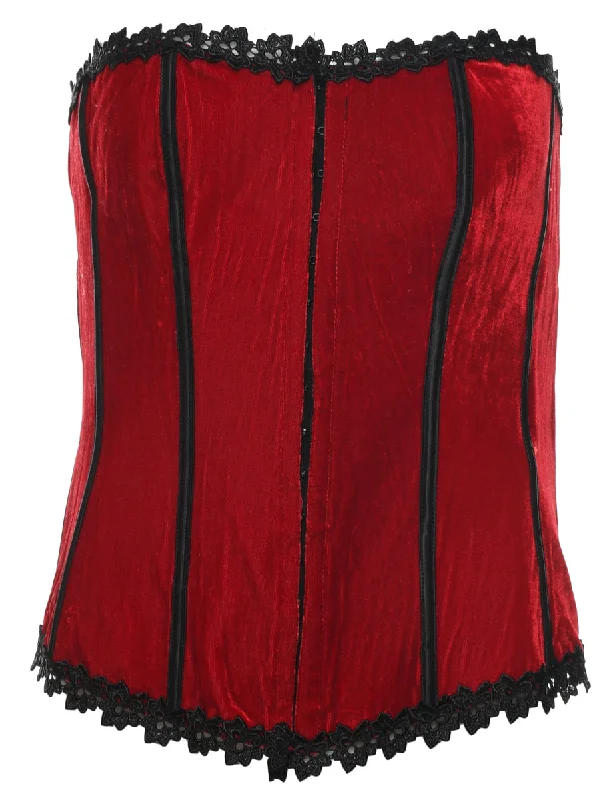 Flash Sale Red & Black 1990s Velvet Corset - L