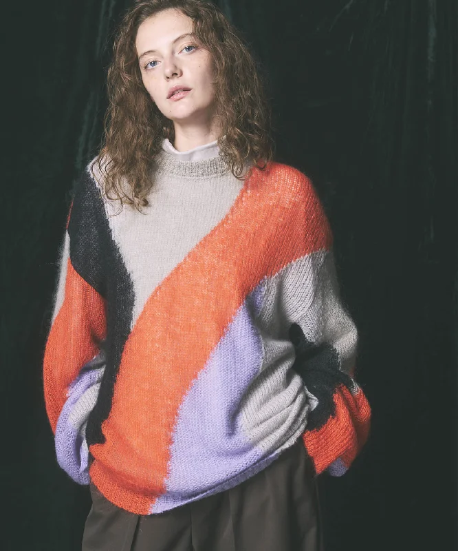 Mega Discount 【SALE】Prime-Over Mohair Mixed Color Block Intarsia Knit Pullover