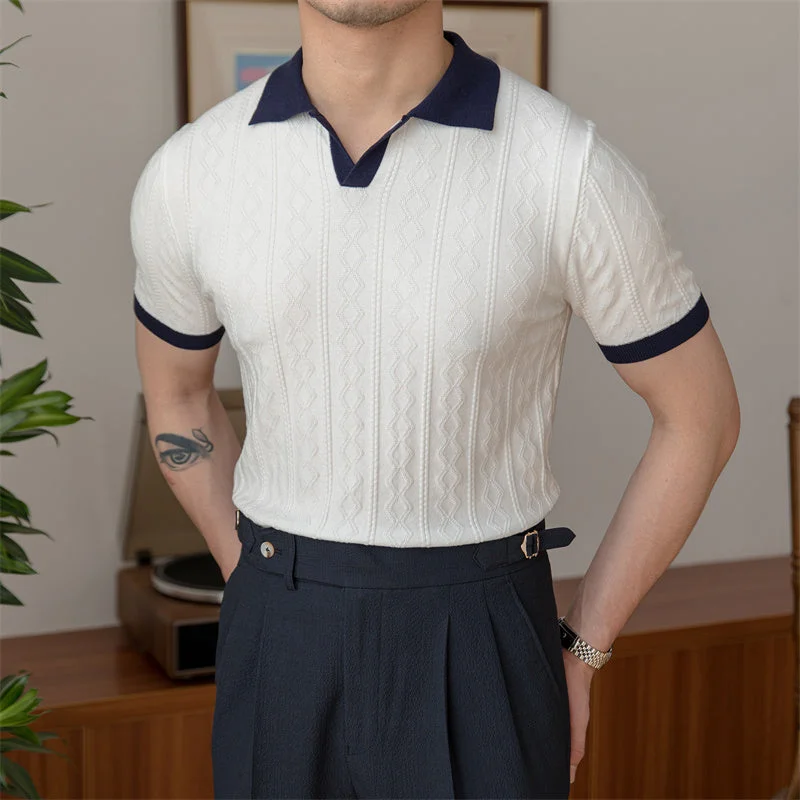 Half Price Jacquard Buttonless Knitted Polo
