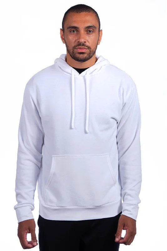 Pay Less Next Level Mens Sueded French Terry Hooded Sweatshirt Hoodie w/ Pouch Pocket - White