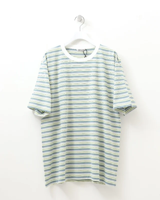 Now or Never HARD TWIST COTTON BORDER TEE LIGHT GREEN BORDER