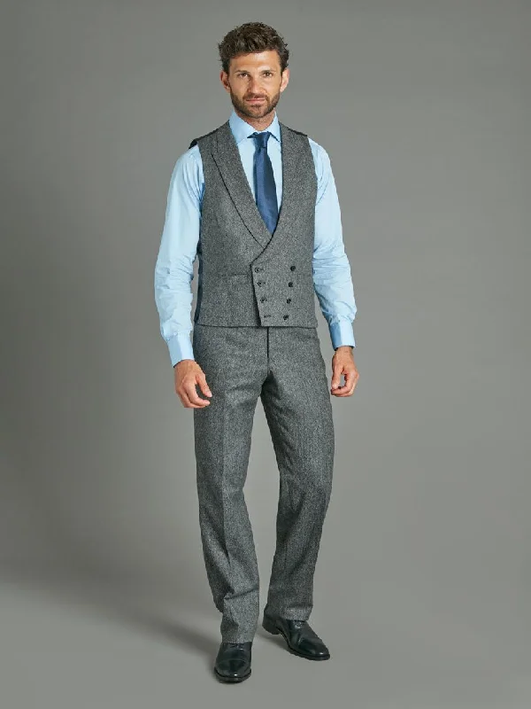 Double Breasted Wool Waistcoat - Flecked Mid Grey