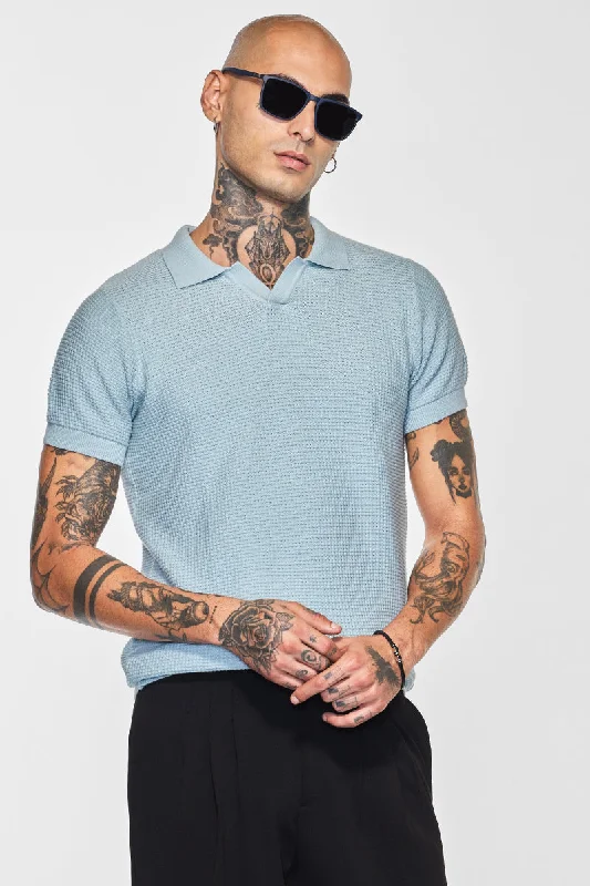 Core Lab Light Blue Textured Polo T-Shirt