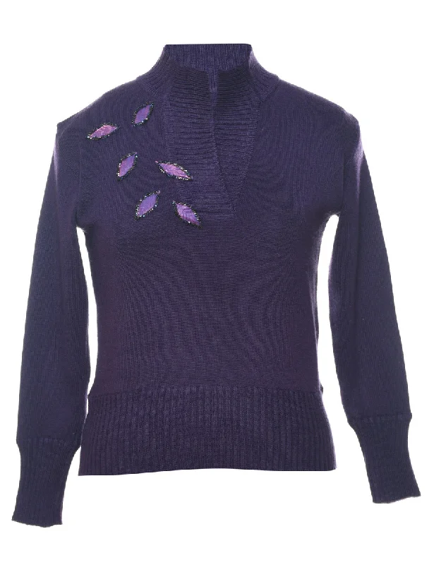 Weekend Savings Sensation Purple Sparkly Beaded Jumper - S