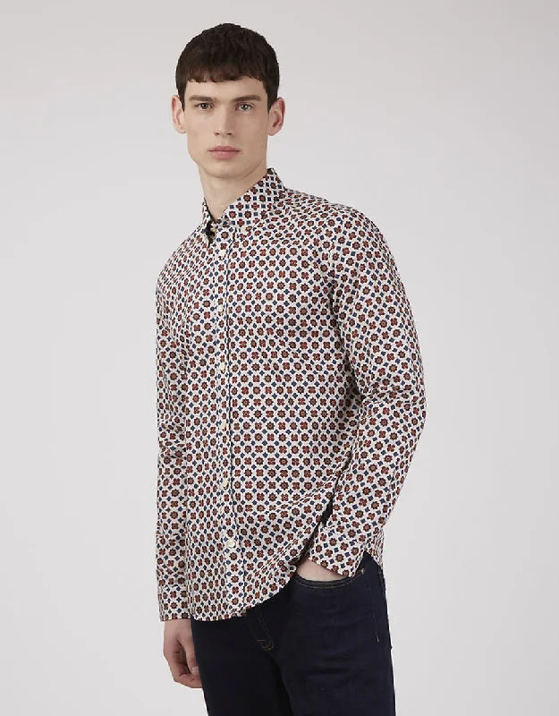 Can't Beat Ben Sherman Foulard Tile Print Claret Shirt