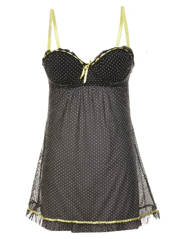 Price Slash Polka Dot Design Black & Lime Green Sheer Babydoll - XS