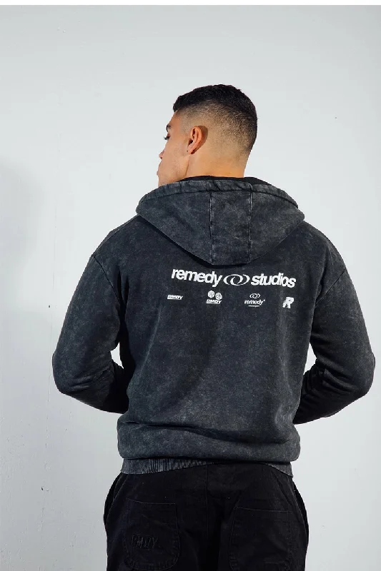 While Supplies Last Washed Black Remedy Studios Zip Up Hoodie