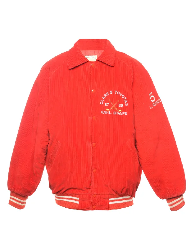 Weekend Offers That Thrill Red Corduroy Hockey Team Jacket - XL