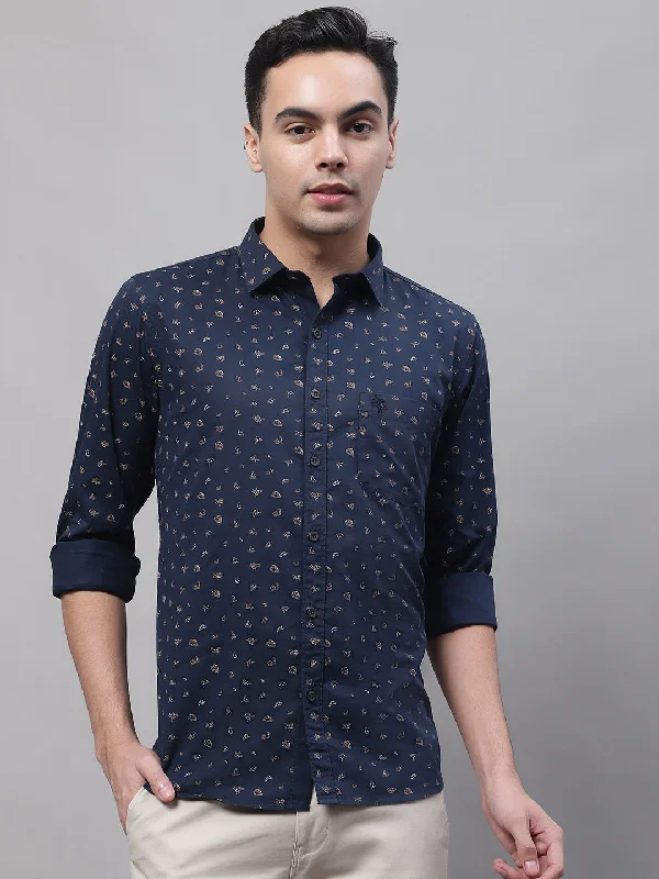 Weekend Deals That Amaze Men's Navy Blue Casual Abstract Print Full Sleeve Shirt