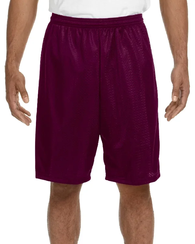 A4 Adult Nine Inch Inseam Mesh Shorts | Maroon