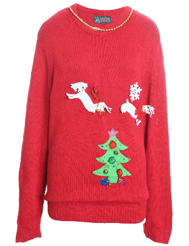Sale Alert Red Knit Reindeer Design Christmas Jumper - XL