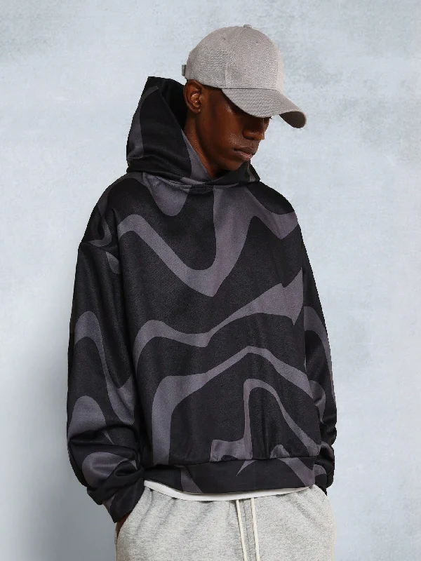Weekend Deal Oversized Fit Side Pocket Hoodie With All Over Swirl Print