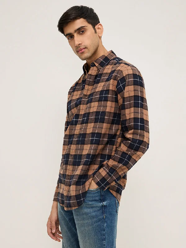 Weekend Offers That Impress WES Casuals Brown Checkered Relaxed-Fit Cotton Shirt