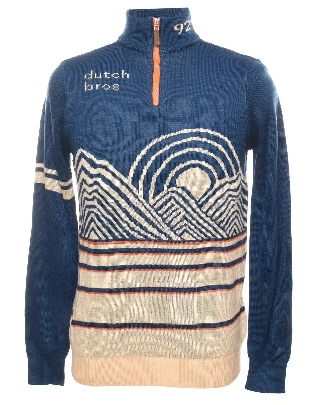 Discount Mania Quarter Zip Polo Neck Jumper - L