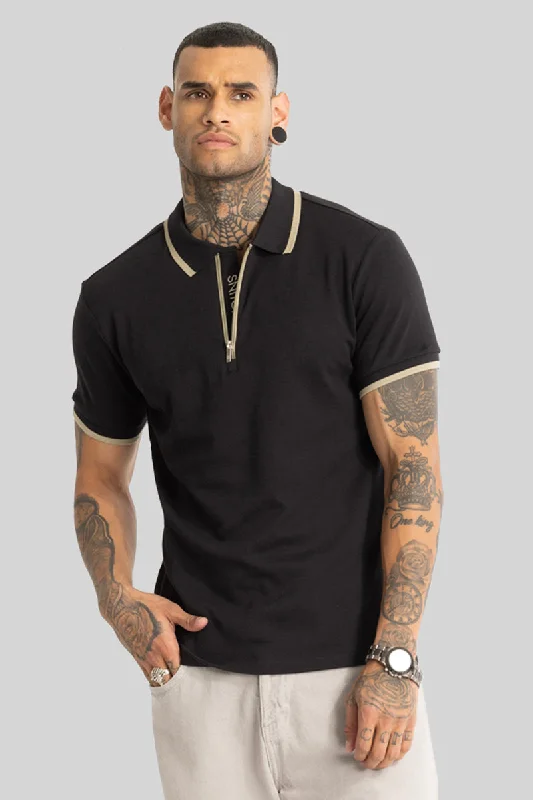 Flash Deal Black Zipper Polo T-Shirt