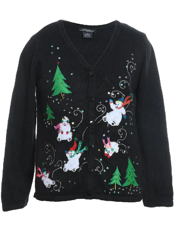 Hurry Up Polar Bear Design Christmas Cardigan - M