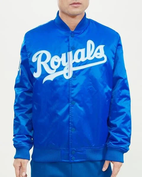 Hot Buy MLB KANSAS CITY ROYALS WORDMARK MEN'S SATIN JACKET (ROYAL BLUE)