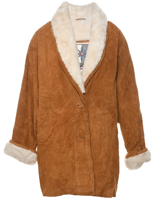 Shearling Lined Brown Suede Jacket - L