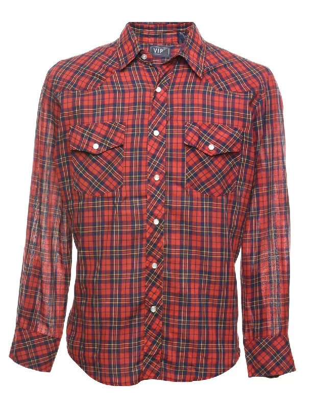 Pay Less Red & Navy Classic Checked Shirt - L