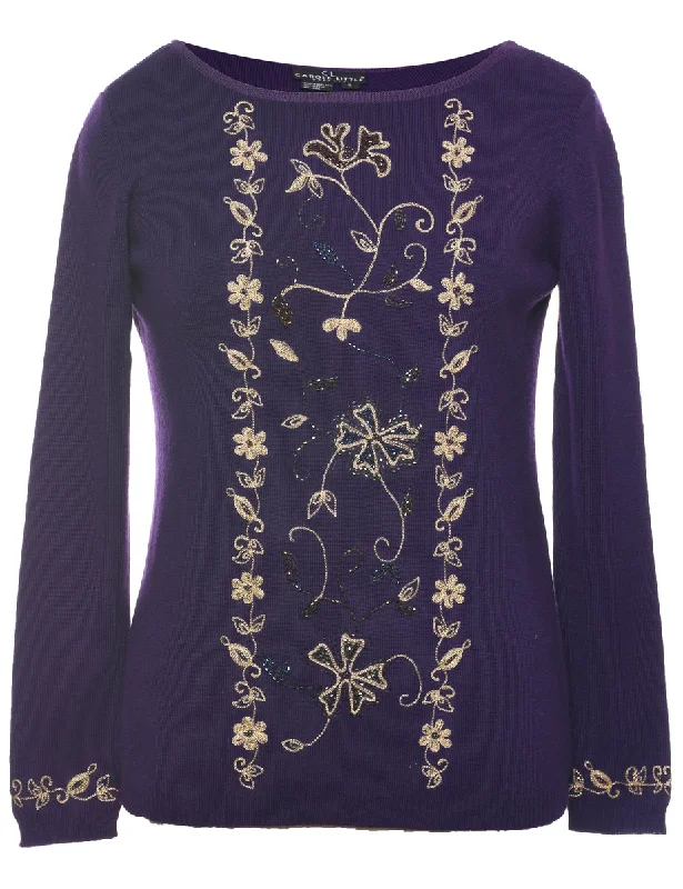 Act Now Plum Embroidered Jumper - S
