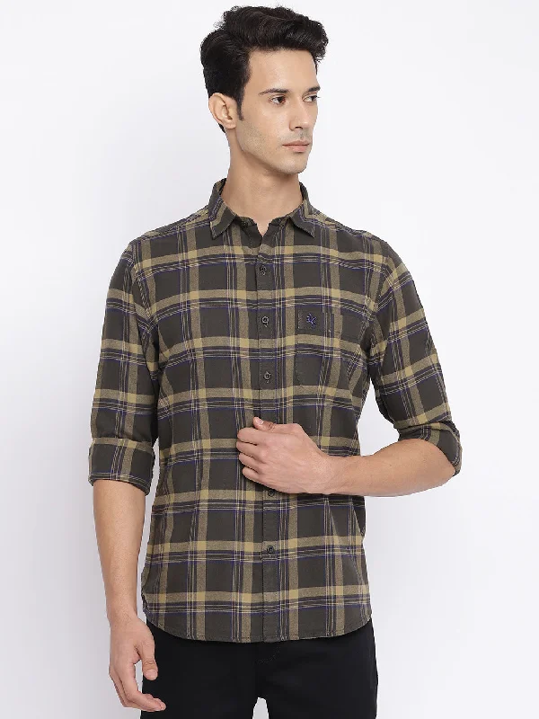 Weekend Special Men's Olive Green Casual Big Checks Full Sleeve Shirt