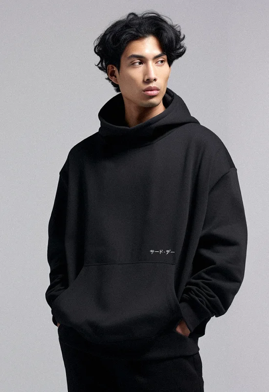 Weekend Discounts to Delight MOA49 Hoodie Pria Premium ScubaLux Adem "katakana rib" hitam
