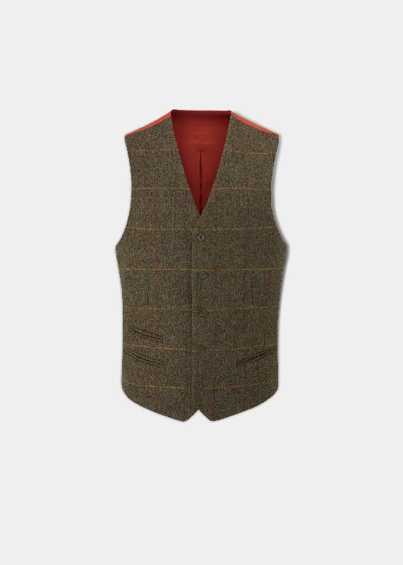 New Deal Combrook Men's Tweed Lined-Back Waistcoat In Teak - Regular Fit