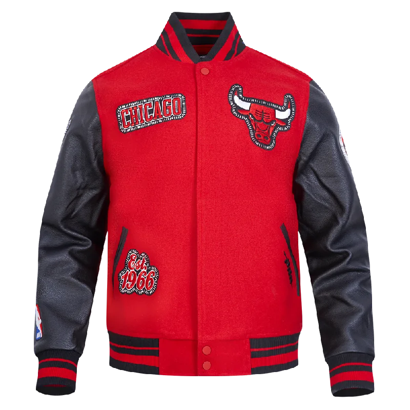 NBA CHICAGO BULLS DIY PICK STITCH MEN'S RIB WOOL VARSITY JACKET (RED/BLACK)