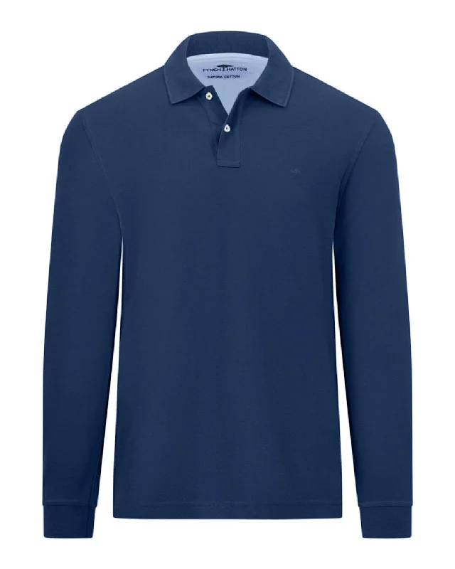 Fynch-Hatton Long Sleeved Supima Blue Polo Shirt