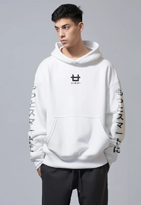 Unmissable Offer MOA85 Hoodies Premium ScubaLux Anti Kusut Waterproof "Katakana Arm Mid Logo" Putih