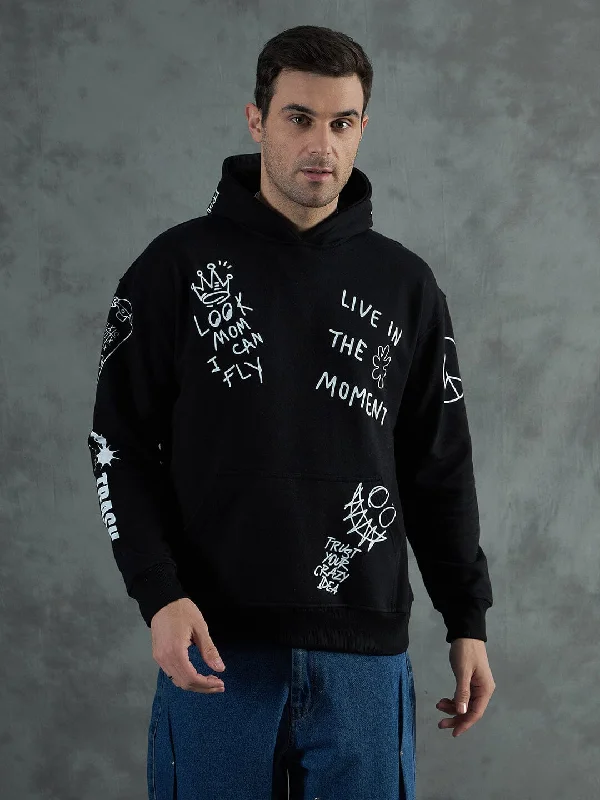 Weekend Deals That Sparkle Black Graffiti Oversized Hoodie